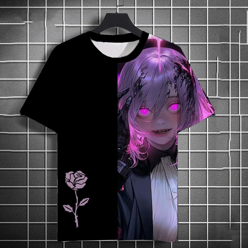 Summer Anime Girls Rose 3D Print T-Shirts Streetwear Men Fashion Oversized O-Neck Short Sleeved T Shirt Tees Tops Clothing
