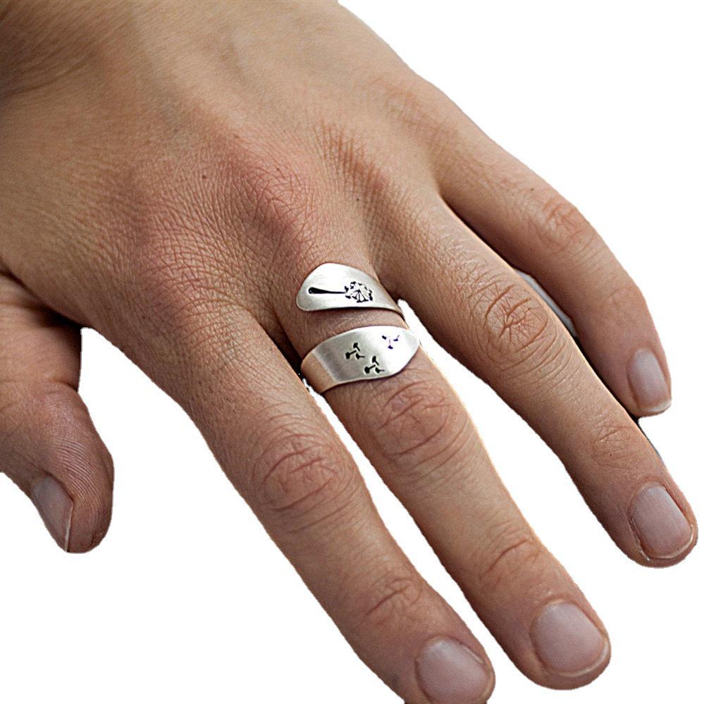 Dandelion Seed S925 Silver Hand-Brushed Winding Ring