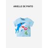 French Arielle De Pinto Boys' Cartoon 3D Shark Boys' Pure Cotton T-Shirt Summer Short-Sleeved Clothing