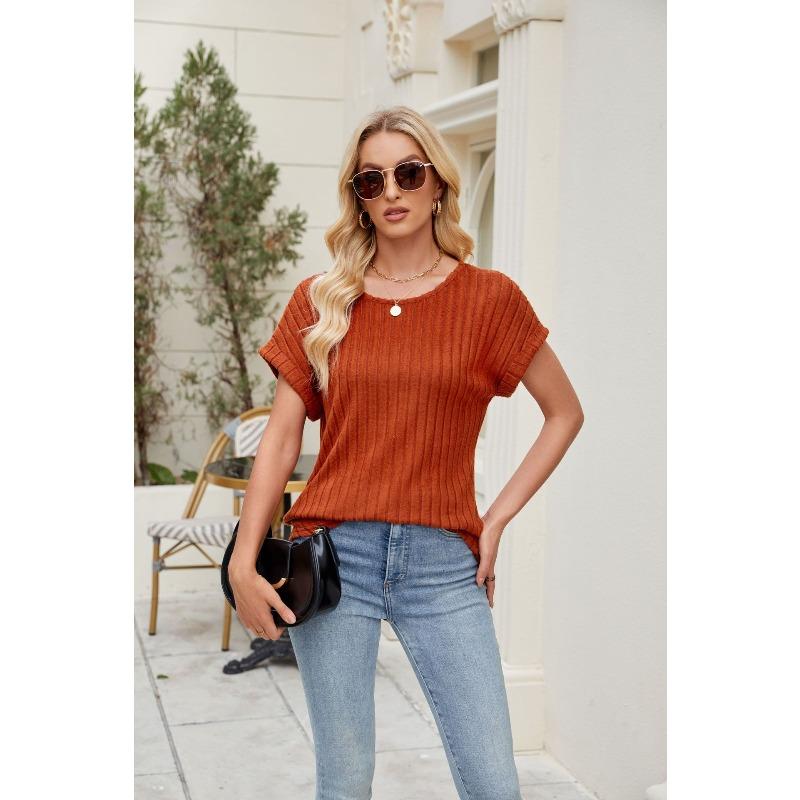 

QICED Жіночі Модні Повсякденні Однотонні Блузки та Сорочки з Принтом, з Коротким Рукавом та О-подібним Вирізом XXL brick червоний колір