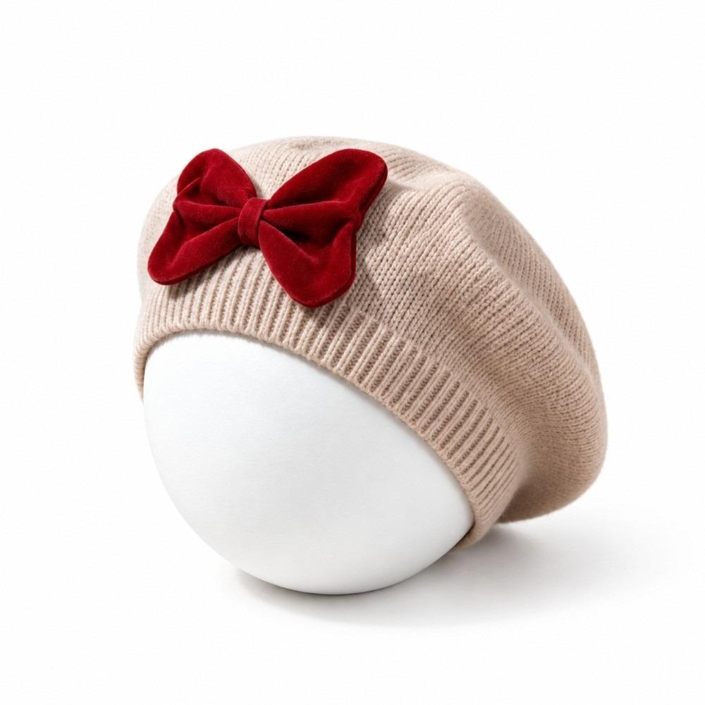 Comfortable Children Bow Beret Solid Color Kid Beret Cap Sweet Girls Bow Hat For 6M-3Y