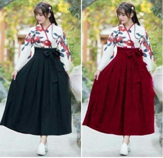 Taisho Roman Hakama Japanische Kleidung Kimono Hanfu Cosplay Ethnisches Kostüm Langes Kamelienmuster [Lady Lazy] Damen (Rot, L)