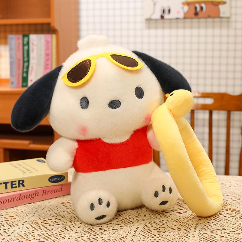 Neuer hochwertiger Sommer-Schwimmring Pacha Hund Cartoon Plüschtier Strand Sonnenbrille Puppe Stoffpuppe