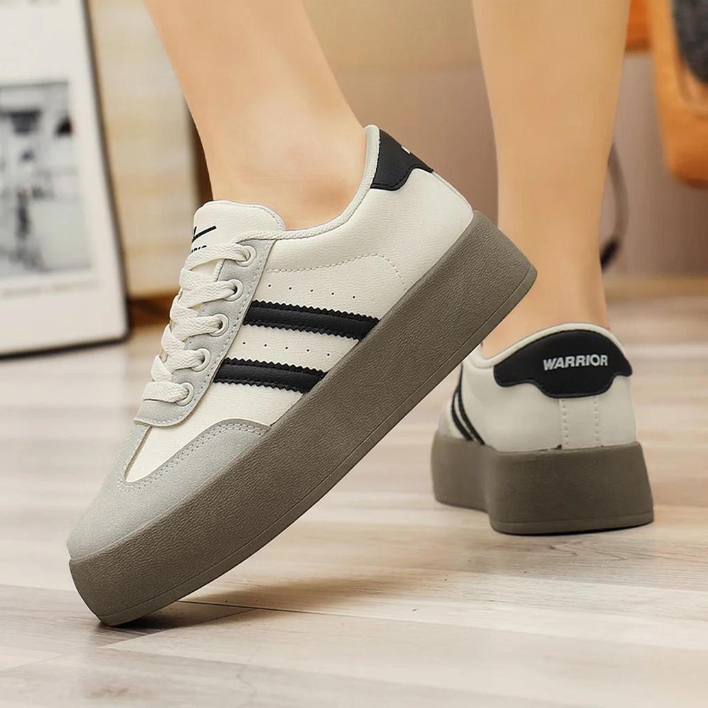 Warrior Women's Thick Sole Retro Leather Casual Sneakers Sports Shoes