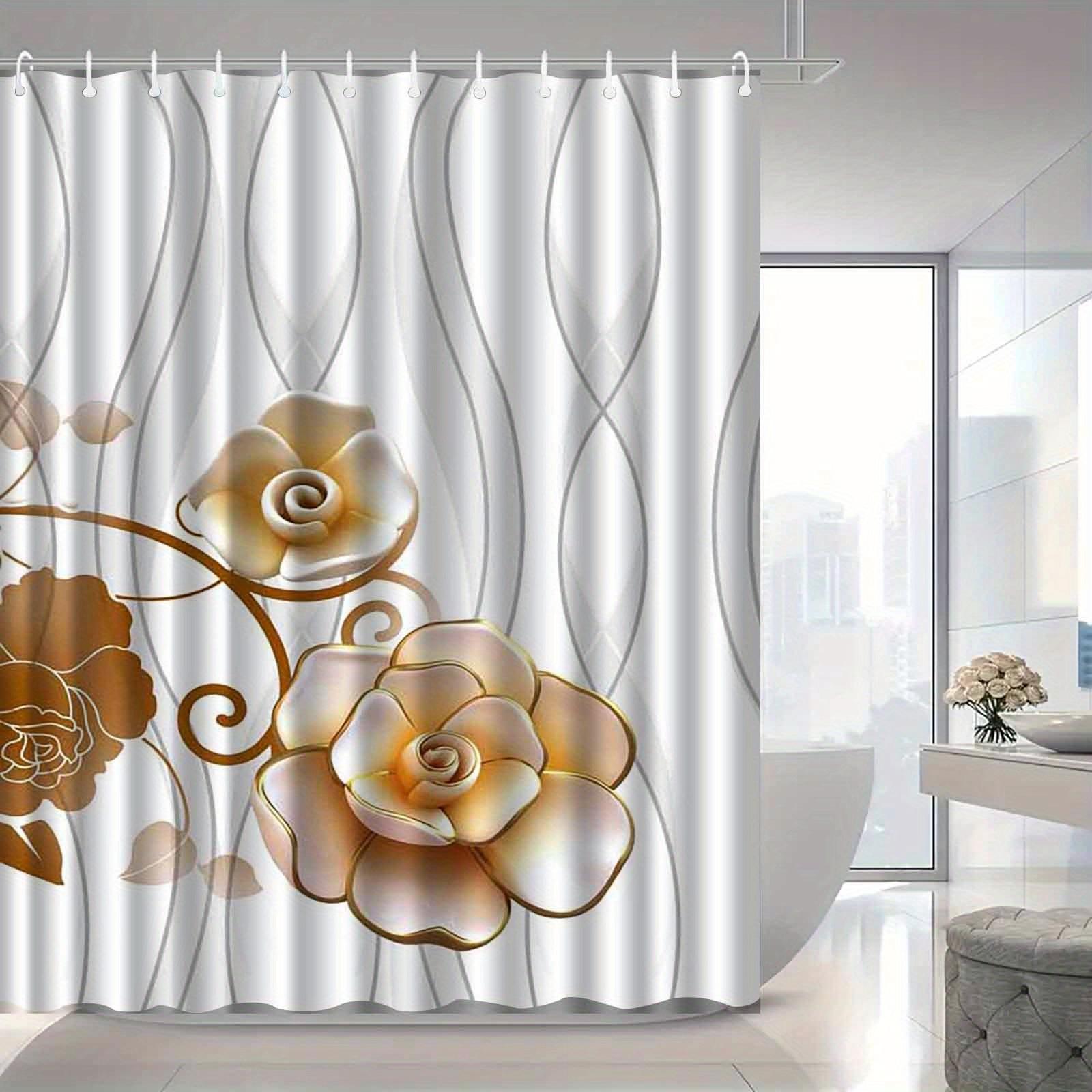 

1Pc Elegant Floral Pin Pattern Shower Curtain, Polyester Fabric, Machine Washable, Suitable For Bathroom Decoration W60H190(CM)-1 Pcs