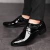 Stylish Men's Pointed Toe Dress Shoe Patent Leather Lace-Up Embossed Pattern Business Footwear Comfortable Office Wedding Shoes
