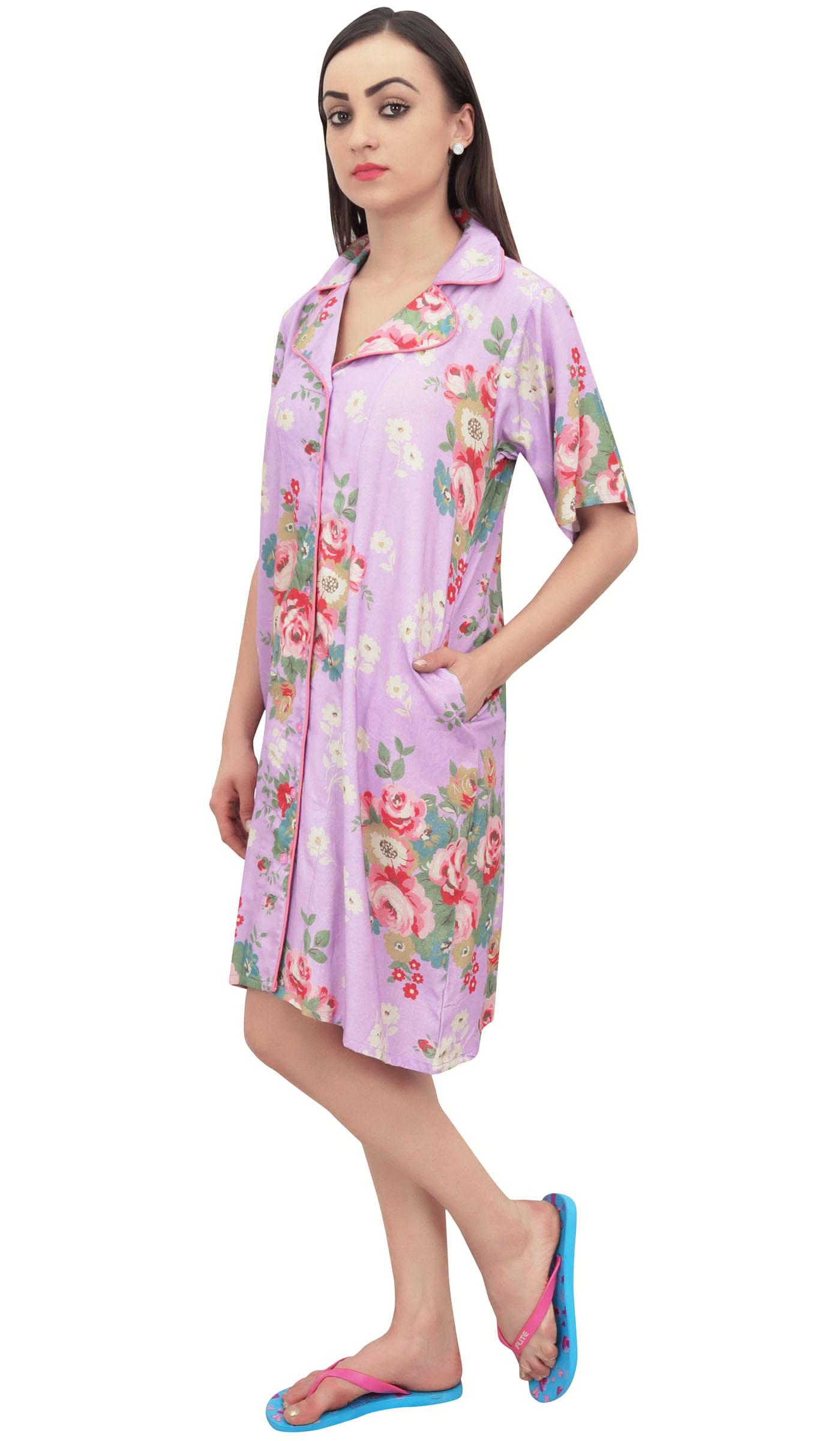 

Bimba Women s Light Yellow Floral Print Sleepwear Short Sleeve Night Shirt - 8 фіолетовий