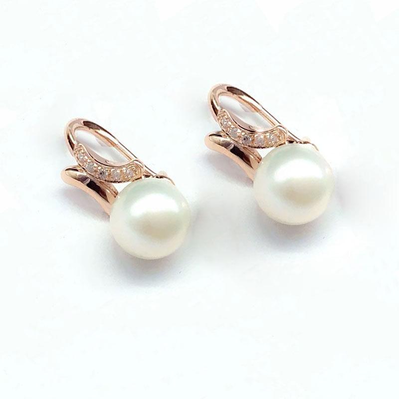 Exquisite Russian Purple Gold Series Bead Earrings Rose Gold Plated Color Gold Pure White Pearl Earrings Jewelry Women (rose gold plated pair)