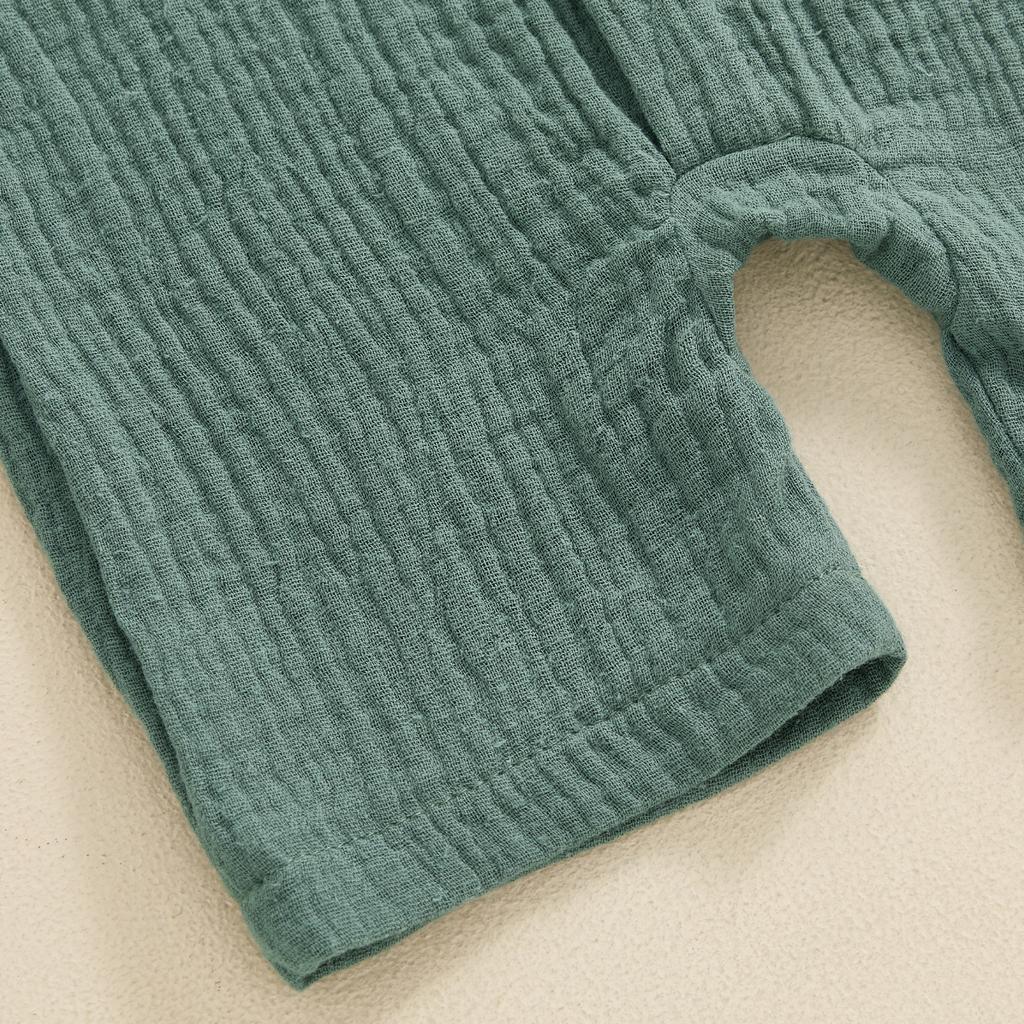 Infant Baby Boy Summer Jumpsuit Solid Color Short Sleeve Lapel Button Down Romper