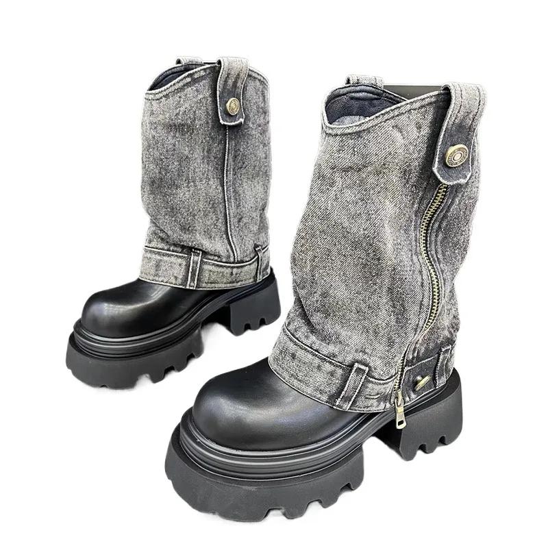 Fashion Women Chelsea Ankle Boots Platform Flats Leather Designer Shoes Autumn New 2024 Trend Brand Outdoor Hiking Cozy Motorcycle Boots