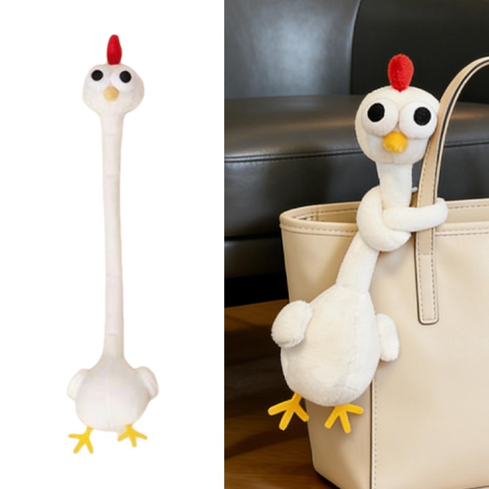 

New Fun Long-Neck Chicken Plush Keychain Adorable White Duck Pendant For Bag Kawaii Decorative Accessory For Girls Backpack (As shown-9914)-