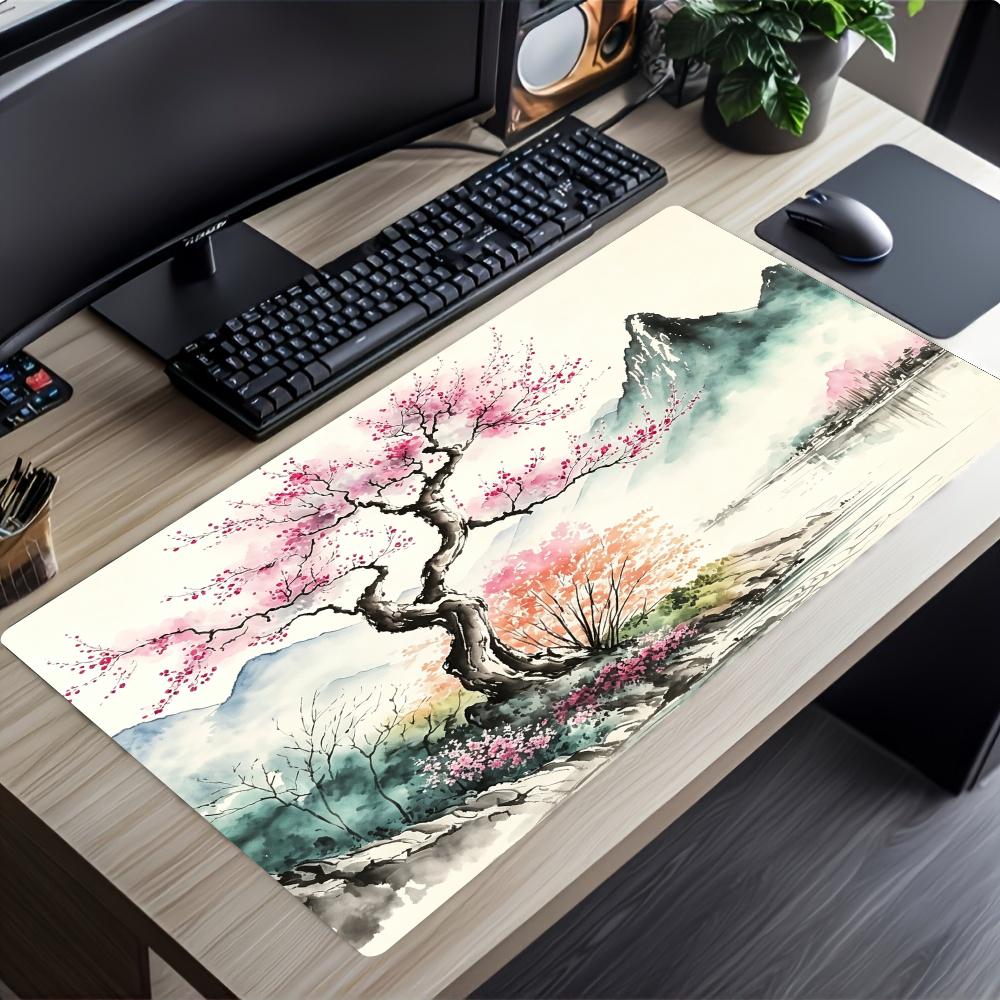 Cherry Blossom Landscape Mousepad Speed Office Desk Accessories Gaming Mats Mouse Mat Desk Pad Set Up Computer Desk Decorating