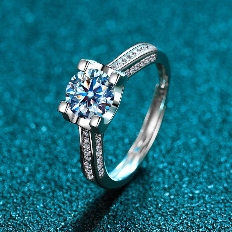 

Кольцо S925 Silver Classic Bullhead Ring Fashion Couple Four Claw White Gold Diamond Ring Кольцо с открытым рогом opening adjustable
