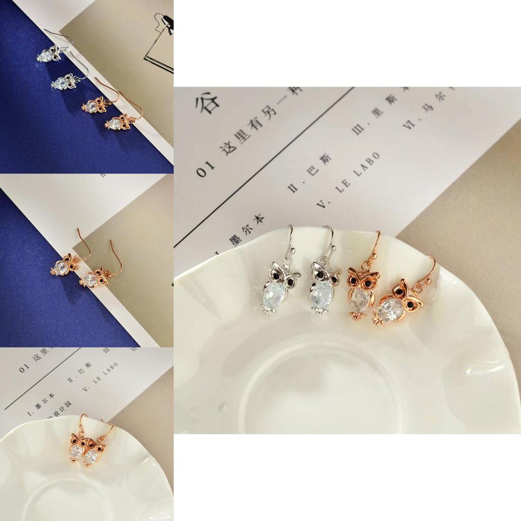 Elegant Rose Gold And Zirconia Owl Stud Earrings For Women Fashionable Animal Style