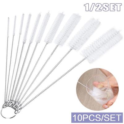 10 st/set Olika storlekar Nylon Halm Rengöringsborste Kit Rörrenare Rostfritt stål Långt handtag Rengöringsflaska Borste Rengöringsverktyg (1/2 set)