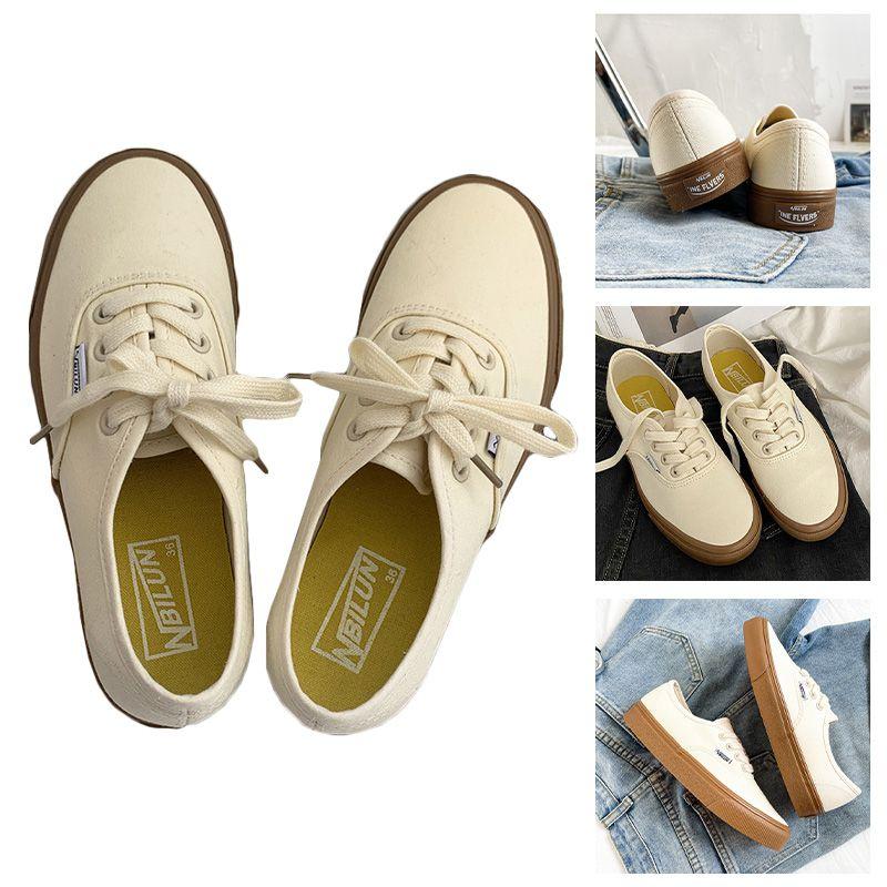 Beige Ladies Casual Canvas Shoes With Low-top Design And Rubber Sole