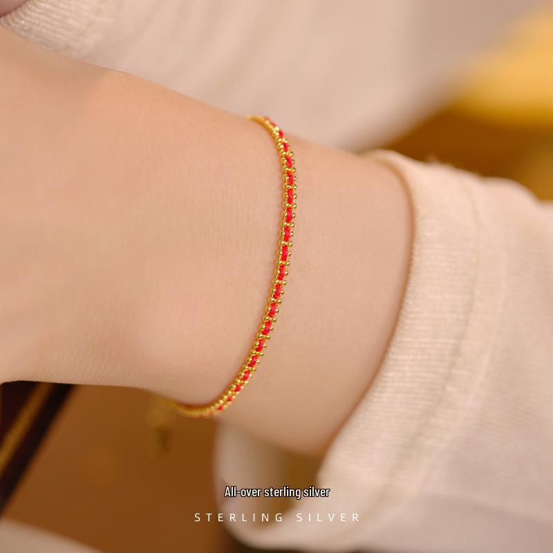 Cui Yan S925 Sterling Silver Korean-Style Zodiac Red Rope Bracelet for Women - Light Luxury, Simple Design, Hot-Selling Hand Jewelry.