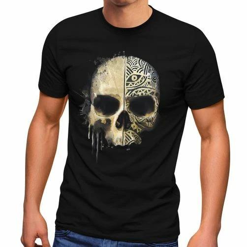 Men s 100% Cotton T-shirt Mens Tees Top Printed Skull Skull Tattoo Tribal Print- 2XL