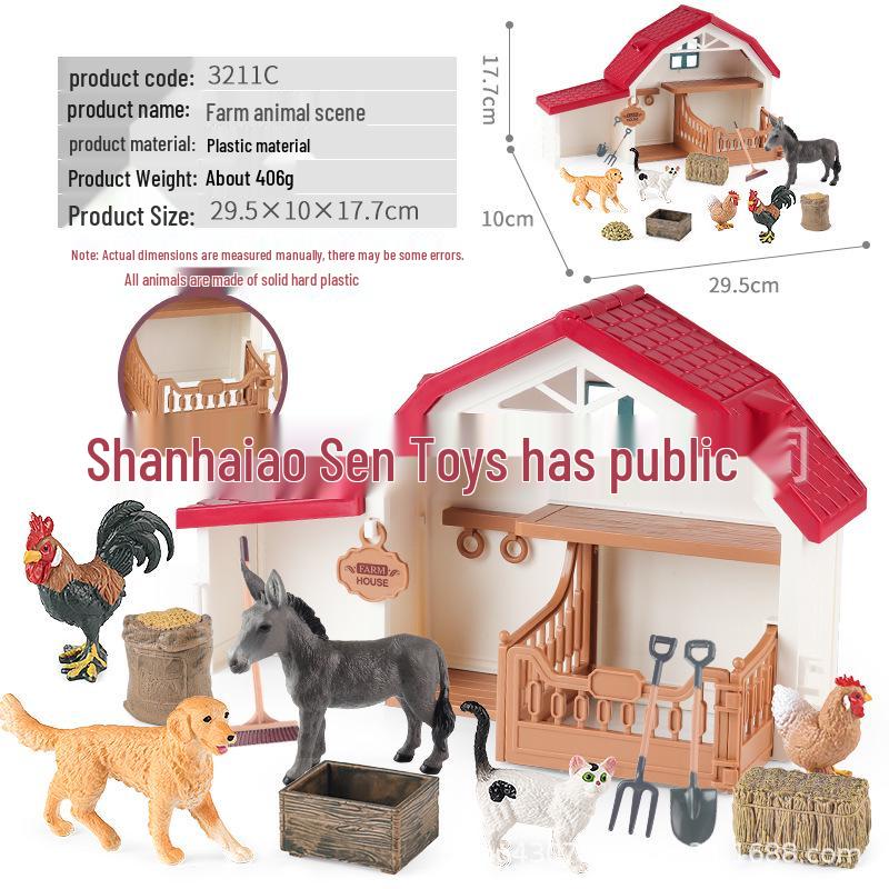 Farm Animal and Human Figures Playset with Fences: Rabbit, Sheep, Donkey, Cow - Parent-Child Simulation Toy