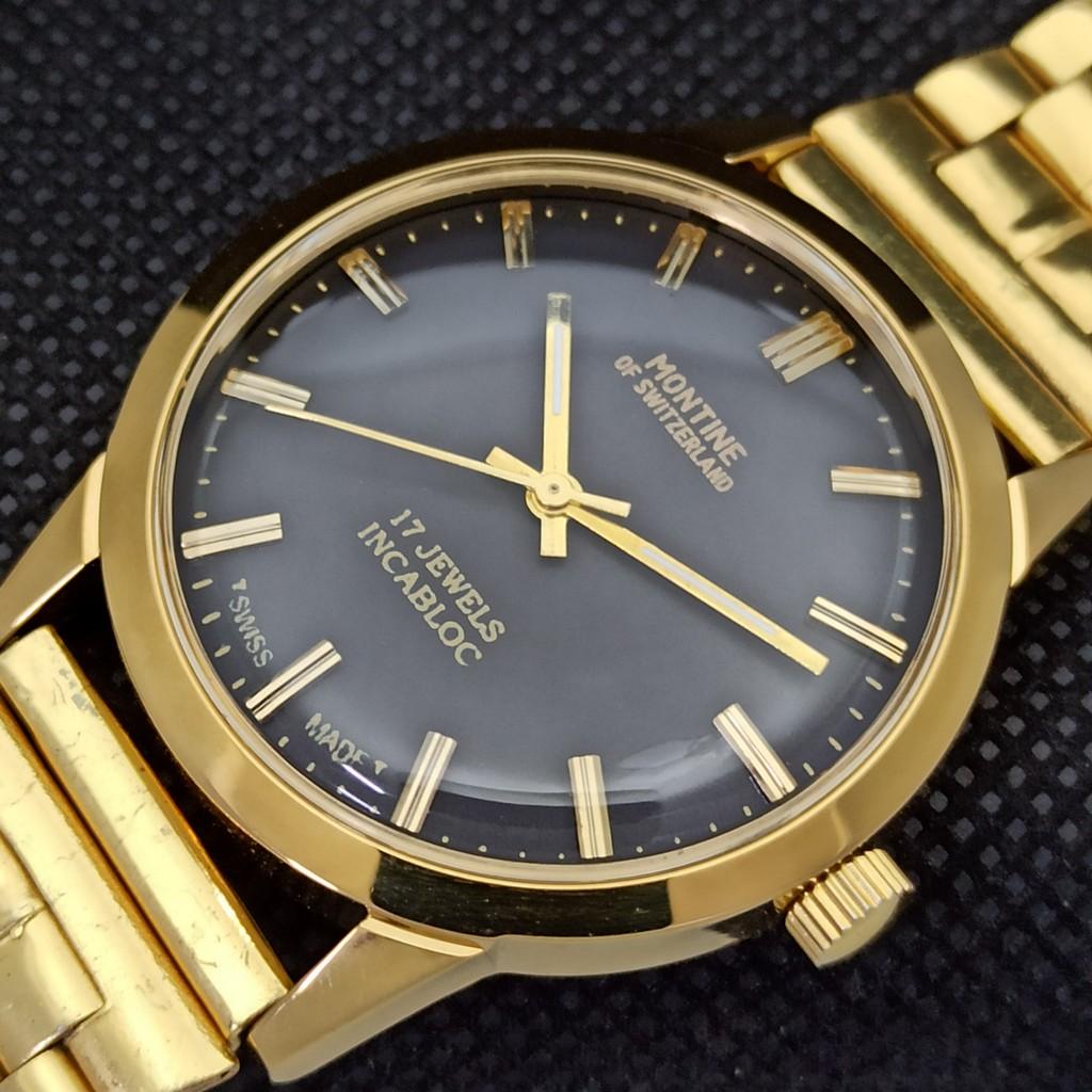 VINTAGE MONTINE OF SWITZERLAND 17J INCABLOC MENS GOLD PLATED WATCH a285401-1