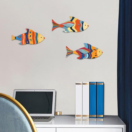 3 Pezzi Pesci in Legno Decorazione Murale Nautica, Arte Murale Pesce Rustico Estivo, Tema Costiero Oceanico Ornamenti da Appendere Vintage per Casa, Casa sul Lago, Bagno