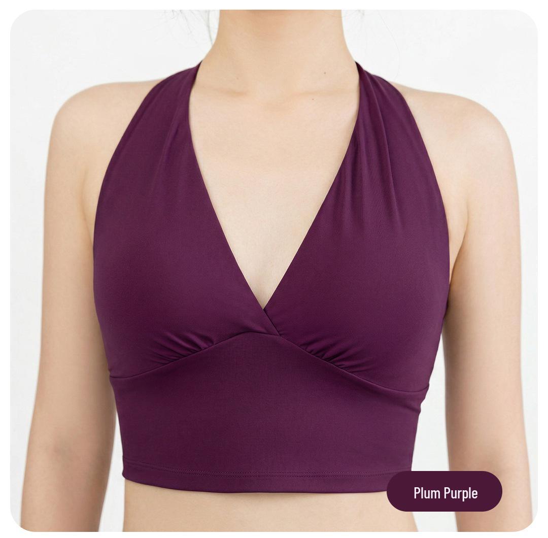 Women s V-Neck Racerback Yoga Halter Sports Bra with Fixed Cups - Sexy and Supportive Fitness Tank Top