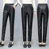 Faux Leather Plush Thickened High Waist Elastic Korean Size Pu Pants Women's  Fashion  Pants Women Clothing