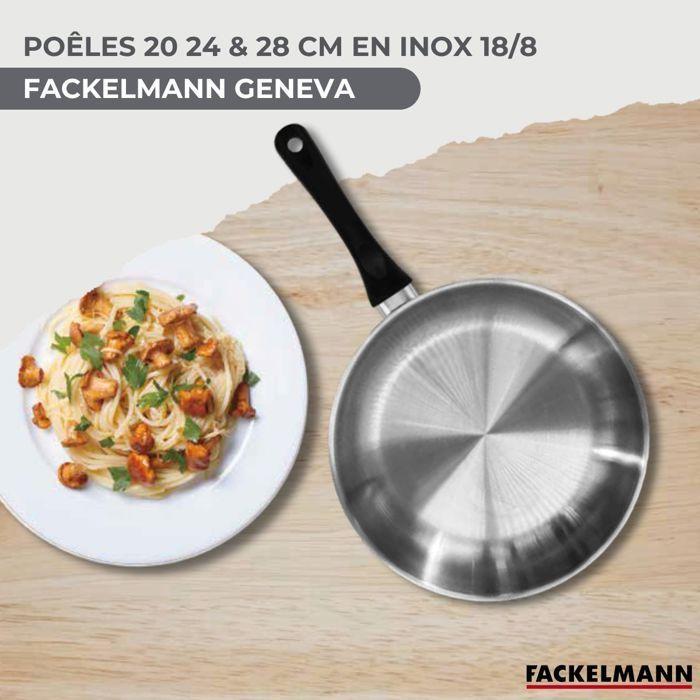 Set of 3 Frying Pans 20 24 and 28 Cm In Stainless Steel and 6 Stainless Steel Utensils Fackelmann Geneva