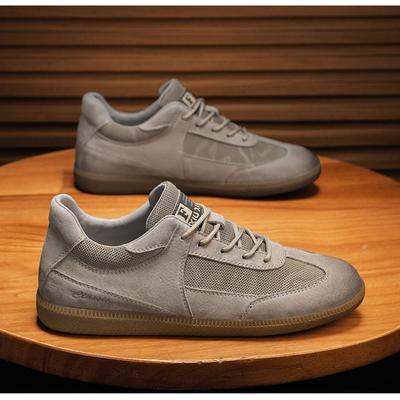 Men's Pigskin Mesh Surface Work Shoes Rubber Soft Sole Lace Up Casuals Platform Solid Color Board Shoes Non-slip Durable Casuals
