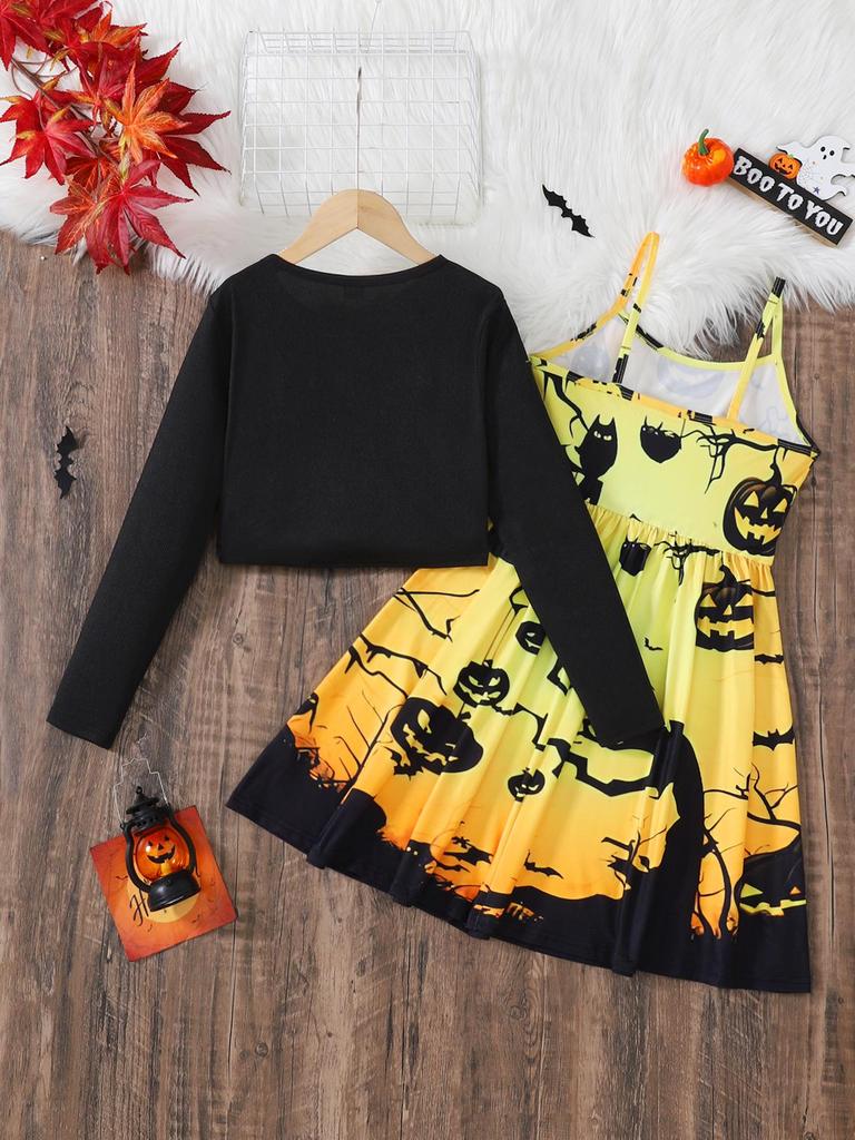 Girls' Halloween Pumpkin Jacket and Suspender Dress Set (Ages 8-12)