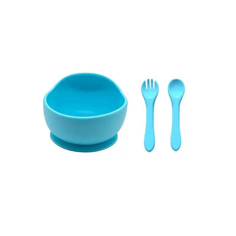 

Набор из трех силиконовых мисок-улиток на присоске, небьющиеся и небьющиеся силиконовые вилка и ложка, набор для обучения кормлению младенцев небесно-голубой