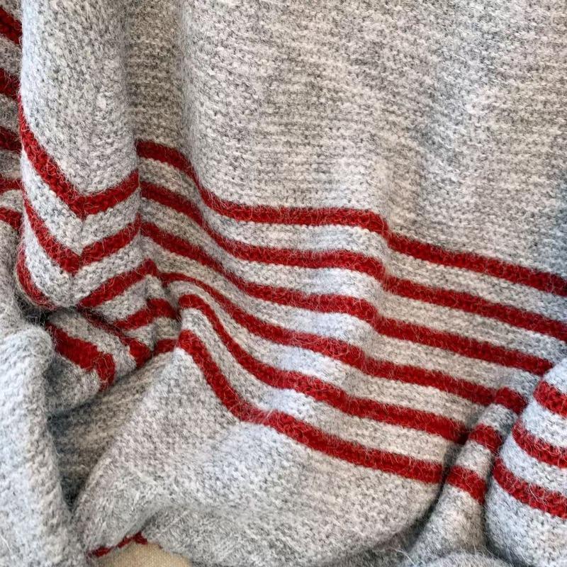 Real shot retro striped sweater women's new autumn and winter thickened lazy wind soft waxy loose pullover knitted sweater tide