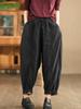 Johnature Woman Winter Fashion Solid Color Elasticated Waist Harem Pants Loose Casual Vintage Style Retro Pants