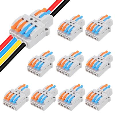 10PCS Lever Wire Connectors, 2 In 4 Out Quick Wire Connectors, Electrical Lever Nuts Wire Connectors Push-in Conductor Terminal