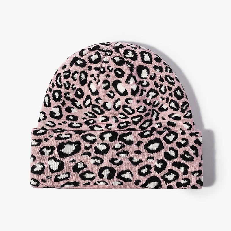 Winter outdoor knitted hat European and American fashion jacquard men's and women's brimless warm leopard print cold hat thickened ear protector wool