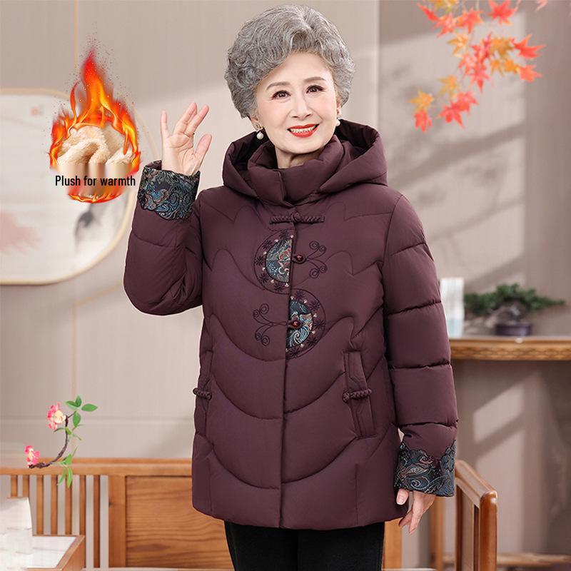 Retro-Style Warm Cotton Jacket for Middle-Aged & Elderly Mothers – 60s/70s Grandma Style, Plus Velvet for Extra Warmth