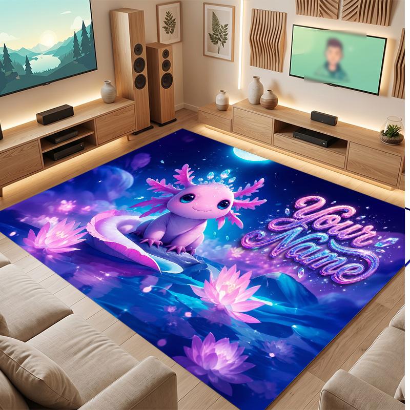 Axolotl Theme Soft Crystal Velvet Rug Custom Name & Text Print Non Slip Floor Rug for Bedroom Living Room