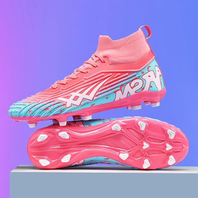 Fashion Pink Football Field Boots Men High Top FG Soccer Shoes Man Outdoor Profession Lightweight Men's Artificial Grass Soccer Cleats