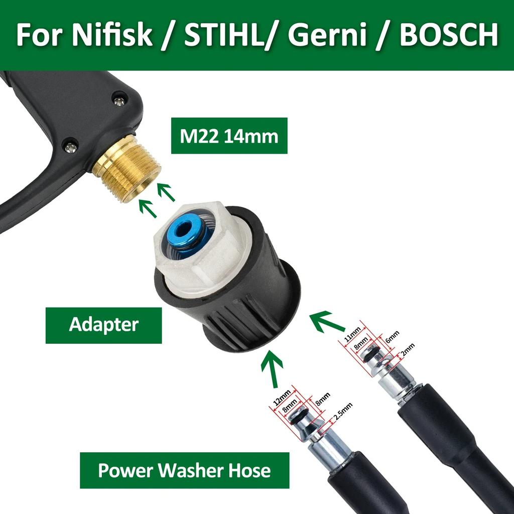High Pressure Washer Gun & Foam Cannon Kit - 1/4" Quick Connect with M22-14 Adapter for Karcher K/Nilfisk/Bosch Washer