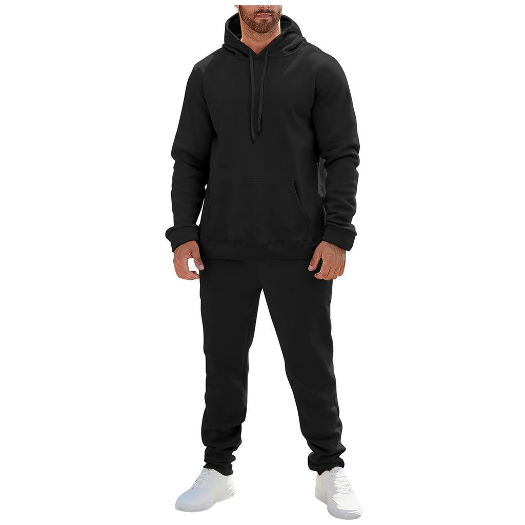 Men's And Women's Solid-color Casual Set. Men's Long-sleeved Hooded, Fleece And Thickened Sweatshirt And Pants Two-piece Set