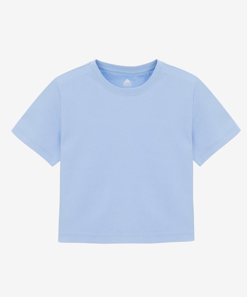 BASIC HOUSE Women'S Round Crop Short Sleeve T-Shirt Blue Lats0202