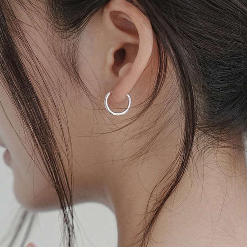 

modernlike silver 925 one-sided / classic ring one-touch earrings Silver (Silver 925)