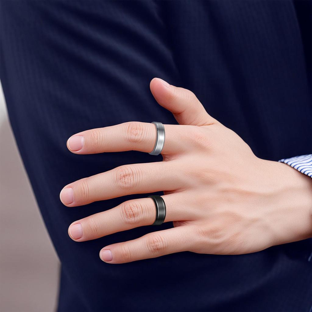 Matte Bevel Stainless Steel Couple Ring - 8/6mm Wide, 18K Gold Plated