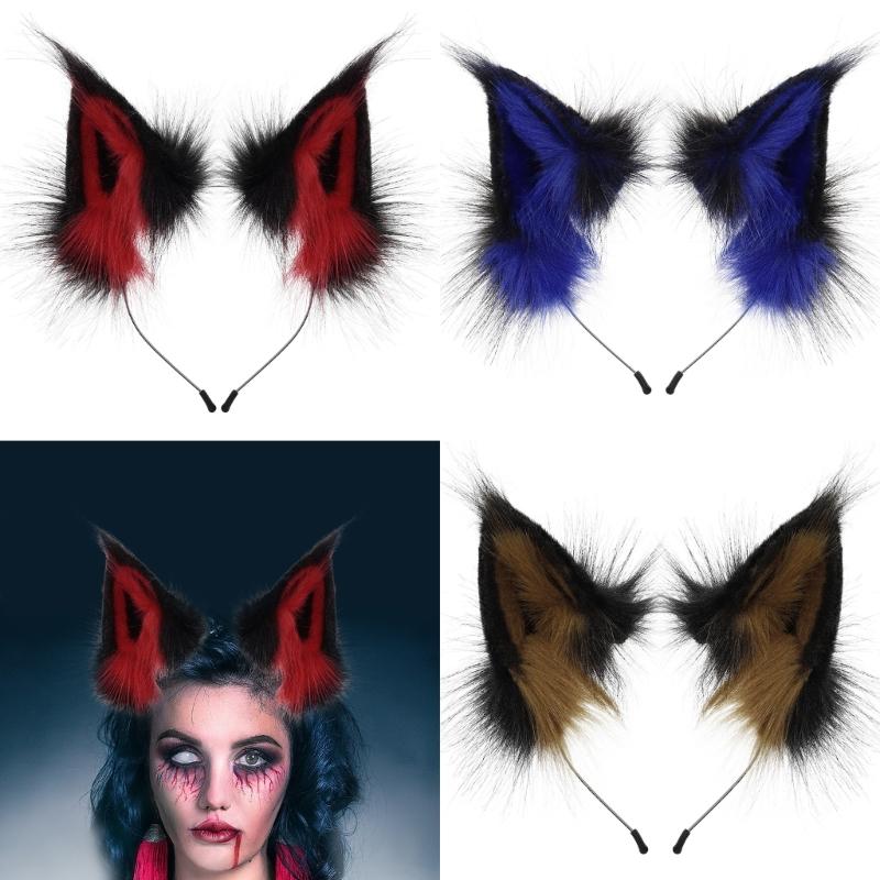 Faux Furs Foxes Wolf Ears Headband Furry Handmade Animal Ears Hairband Headwear Halloween Costume Cosplay Accessories