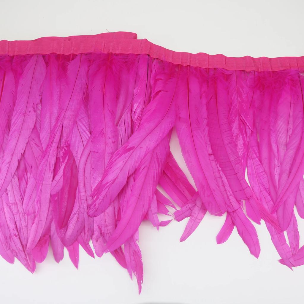 10Meters Colored Rooster Tail Feather Tassel Trim 25-30cm Dyed Cock Plumes Ribbon for Wedding Party Dress Skirt Craft Accessory