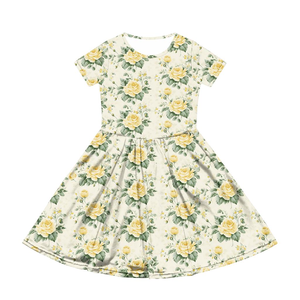 Dívčí letní šaty Barva & Potisk Krátký rukáv Šaty s kapsou Neformální šaty Krátký rukáv Párty šaty Velikonoční den