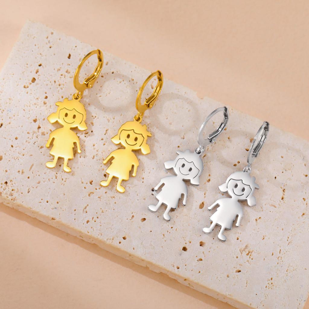 Cazador Girl Boy Child Earrings for Women Stainless Steel Cute Kids Drop Earrings Jewelry Gold Color Gift Wholesale Trendy