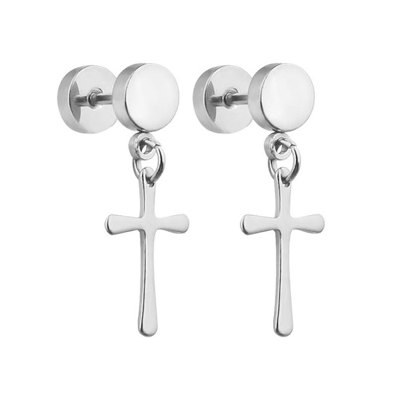 Newest 1 Pair Stainless Steel Cross Pendant Dangle Long Tassel Unisex Hoop Earrings Men/Women Punk Gothic Zircon Best Gifts