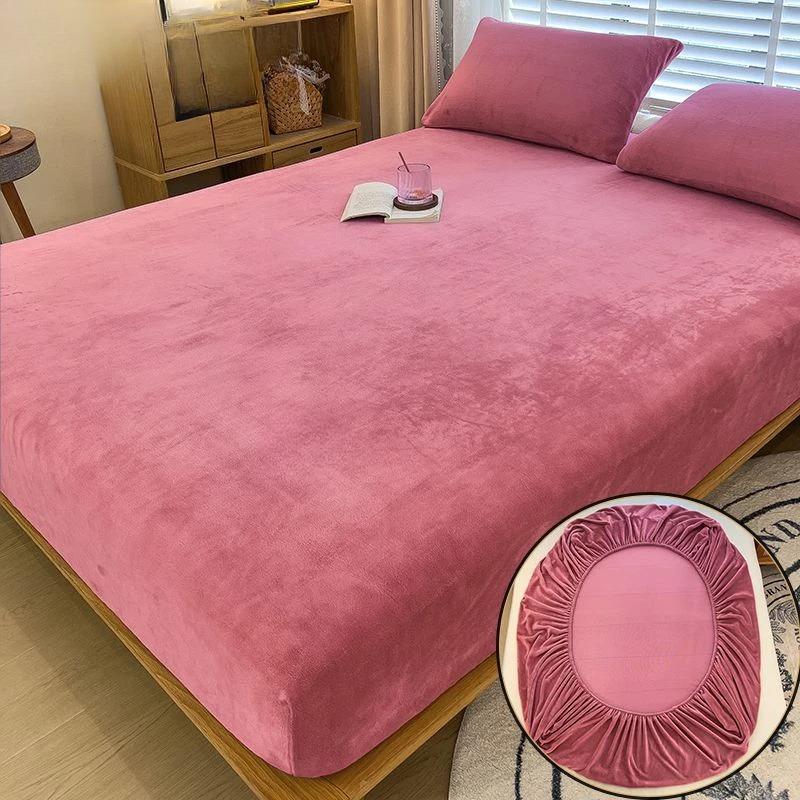 Warm Winter Velvet Fleece Fitted Sheet Elastic Mattress Cover Couple 2 Seater Bed Linens Luxury Double Bed Sheet
