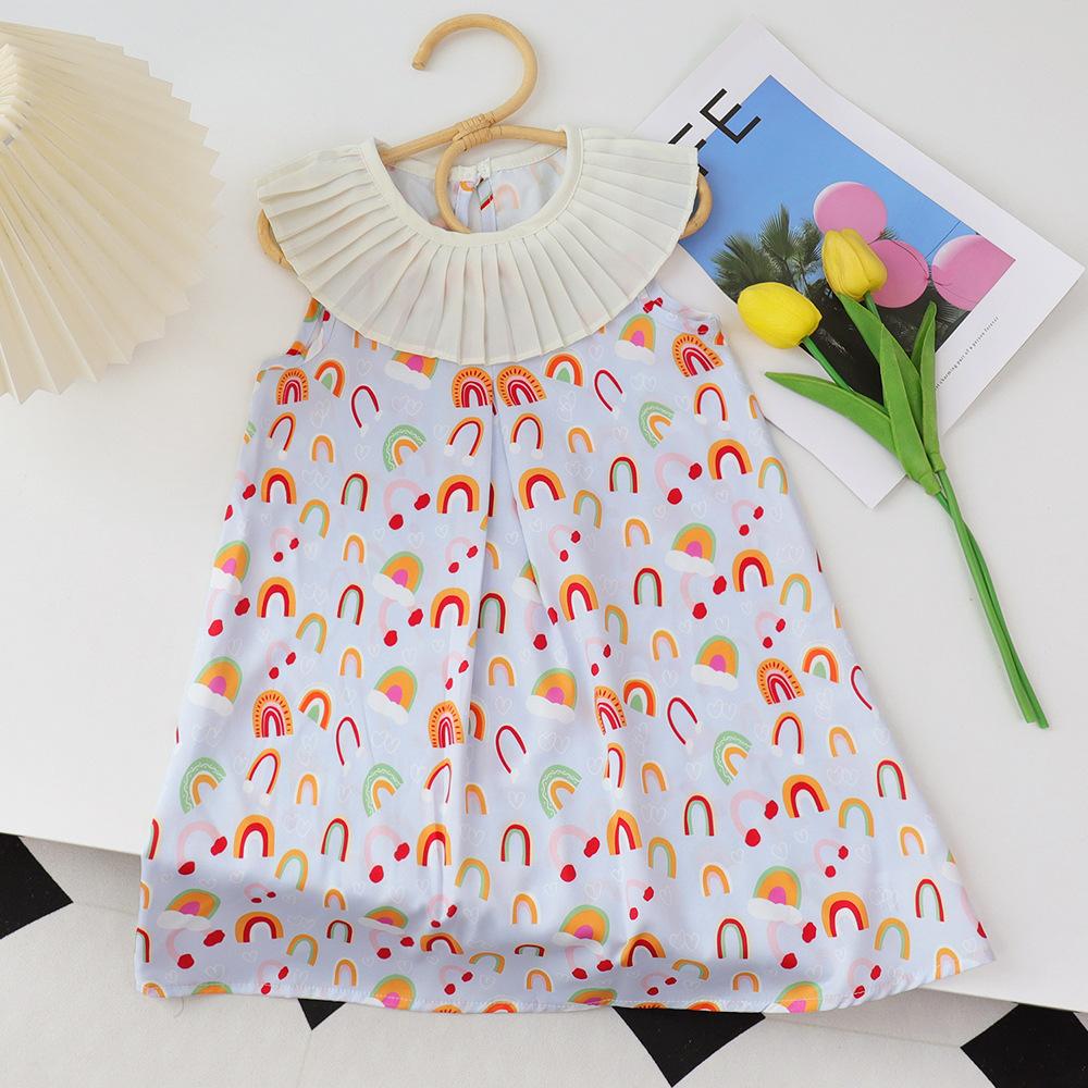 Summer Girls Rainbow Cartoon Print Sleeveless Vest Dress Middle Small Children Cotton Dress 100cm